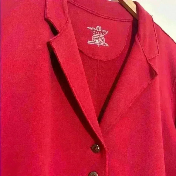 White Lotus Womens L Cranberry Red Cotton Jacket Chore Pocket Buttons - Picture 2 of 8